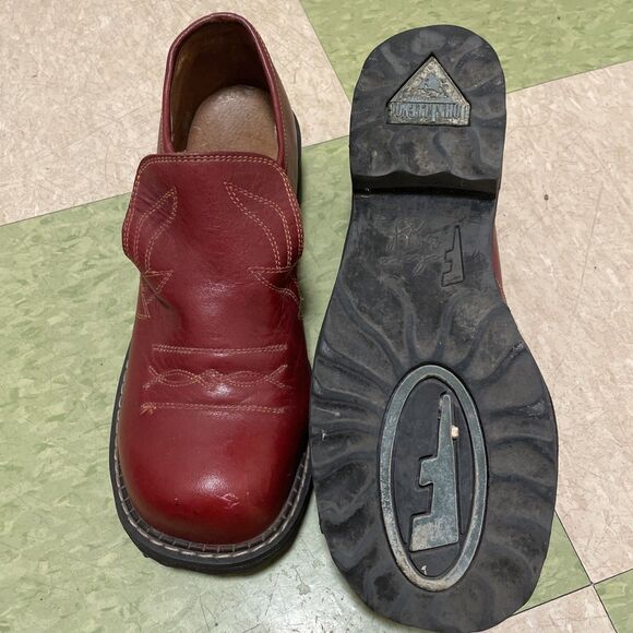 John Fluevog Shoes Red Leather Chunky Platform Grunge 10 Slip On - Picture 6 of 12